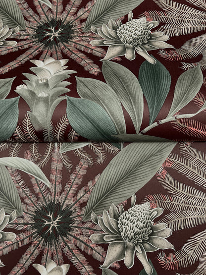 York Wallcoverings Ronald Redding Enchanted Garden Maroon Tropical Wallpaper Botanical Bohemian Maroon  Wallpaper - VR1528