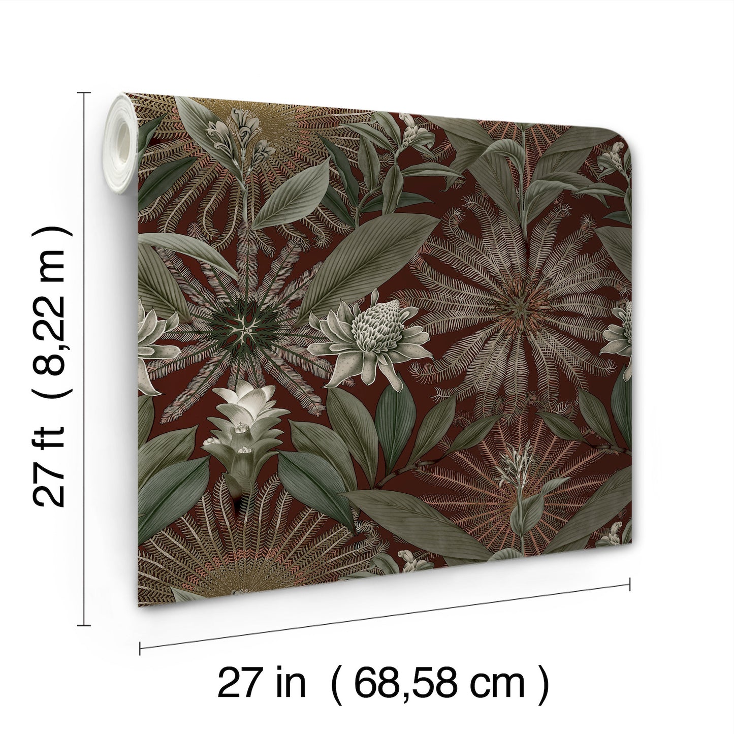York Wallcoverings Ronald Redding Enchanted Garden Maroon Tropical Wallpaper Botanical Bohemian Maroon  Wallpaper - VR1528