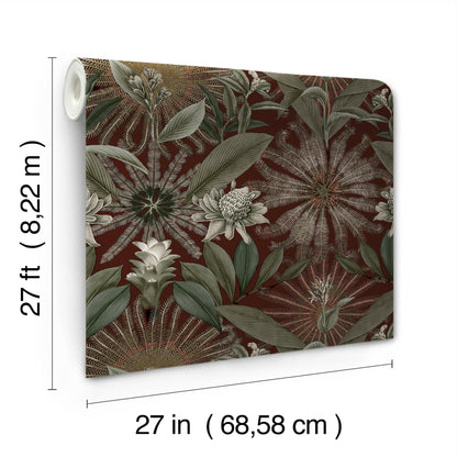 York Wallcoverings Ronald Redding Enchanted Garden Maroon Tropical Wallpaper Botanical Bohemian Maroon  Wallpaper - VR1528