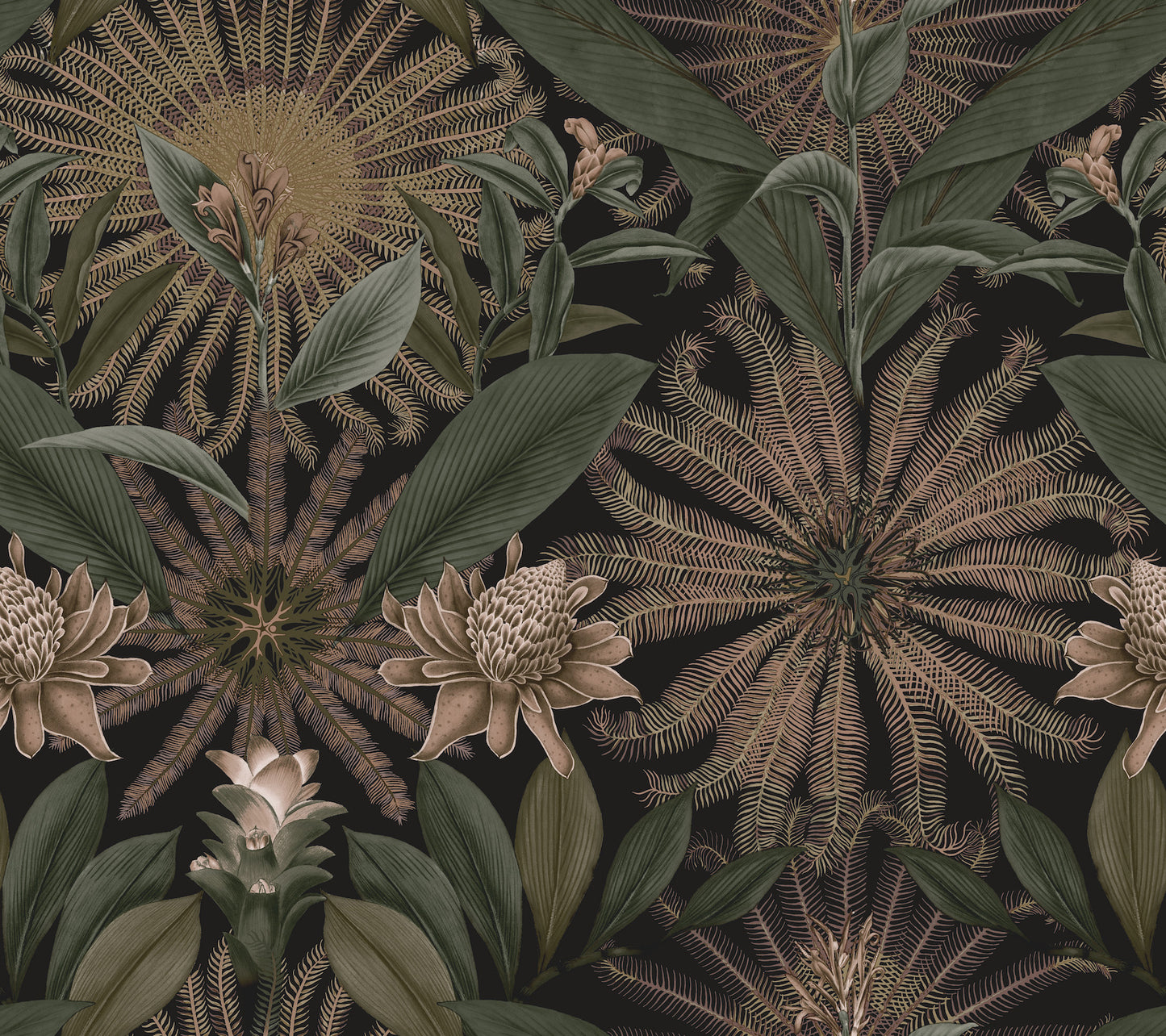 York Wallcoverings Ronald Redding Enchanted Garden Chocolate Tropical Wallpaper Botanical Bohemian Chocolate  Wallpaper - VR1529
