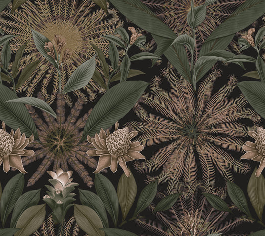 York Wallcoverings Ronald Redding Enchanted Garden Chocolate Tropical Wallpaper Botanical Bohemian Chocolate  Wallpaper - VR1529