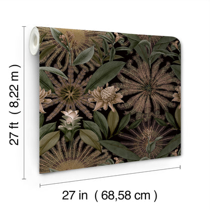York Wallcoverings Ronald Redding Enchanted Garden Chocolate Tropical Wallpaper Botanical Bohemian Chocolate  Wallpaper - VR1529