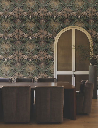 York Wallcoverings Ronald Redding Enchanted Garden Chocolate Tropical Wallpaper Botanical Bohemian Chocolate  Wallpaper - VR1529