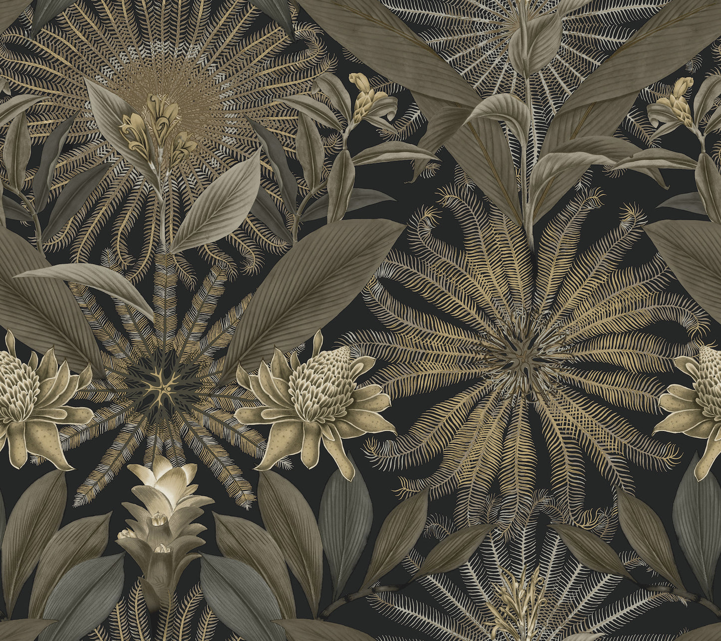 York Wallcoverings Ronald Redding Enchanted Garden Black Tropical Wallpaper Botanical Bohemian Black  Wallpaper - VR1531