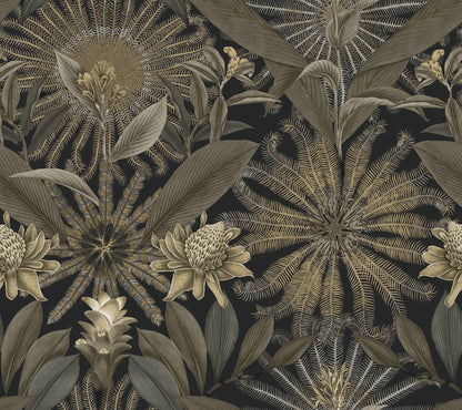 York Wallcoverings Ronald Redding Enchanted Garden Black Tropical Wallpaper Botanical Bohemian Black  Wallpaper - VR1531