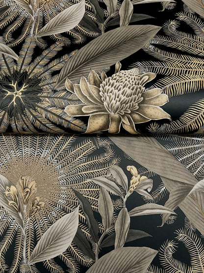 York Wallcoverings Ronald Redding Enchanted Garden Black Tropical Wallpaper Botanical Bohemian Black  Wallpaper - VR1531