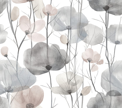York Wallcoverings Ronald Redding Cotswolds Poppies Grey Floral Wallpaper Botanical Bohemian Grey  Wallpaper - VR1534
