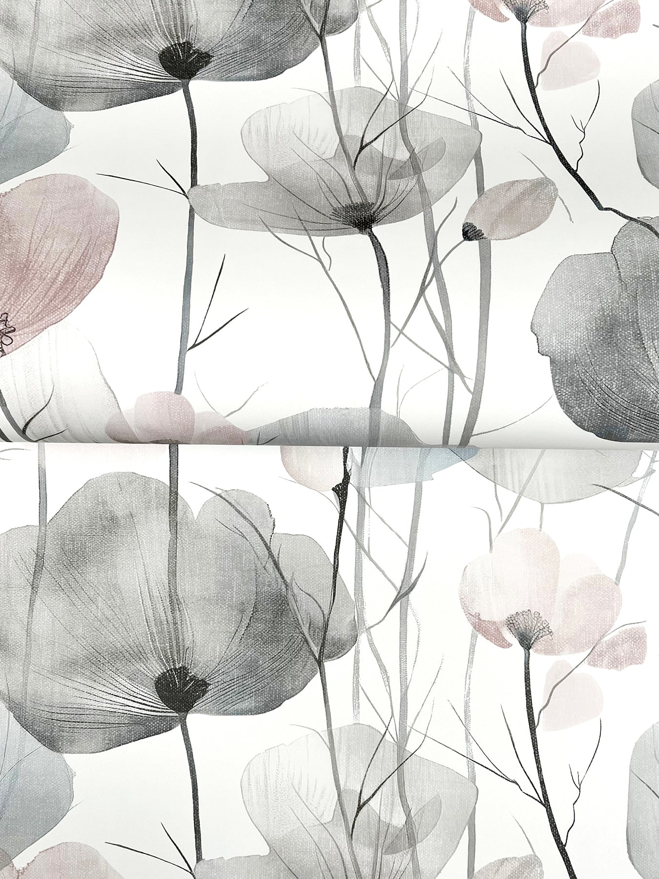 York Wallcoverings Ronald Redding Cotswolds Poppies Grey Floral Wallpaper Botanical Bohemian Grey  Wallpaper - VR1534