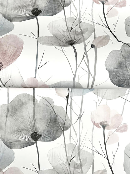 York Wallcoverings Ronald Redding Cotswolds Poppies Grey Floral Wallpaper Botanical Bohemian Grey  Wallpaper - VR1534