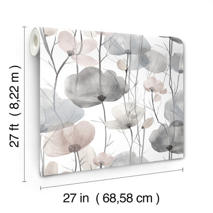 York Wallcoverings Ronald Redding Cotswolds Poppies Grey Floral Wallpaper Botanical Bohemian Grey  Wallpaper - VR1534