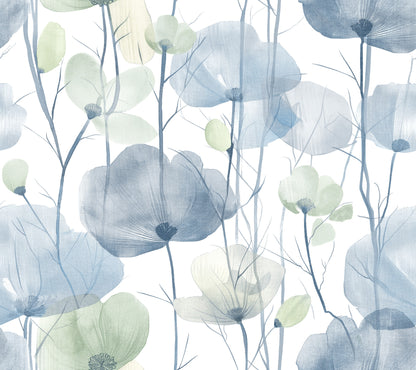 York Wallcoverings Ronald Redding Cotswolds Poppies Blue Floral Wallpaper Botanical Bohemian Blue  Wallpaper - VR1535