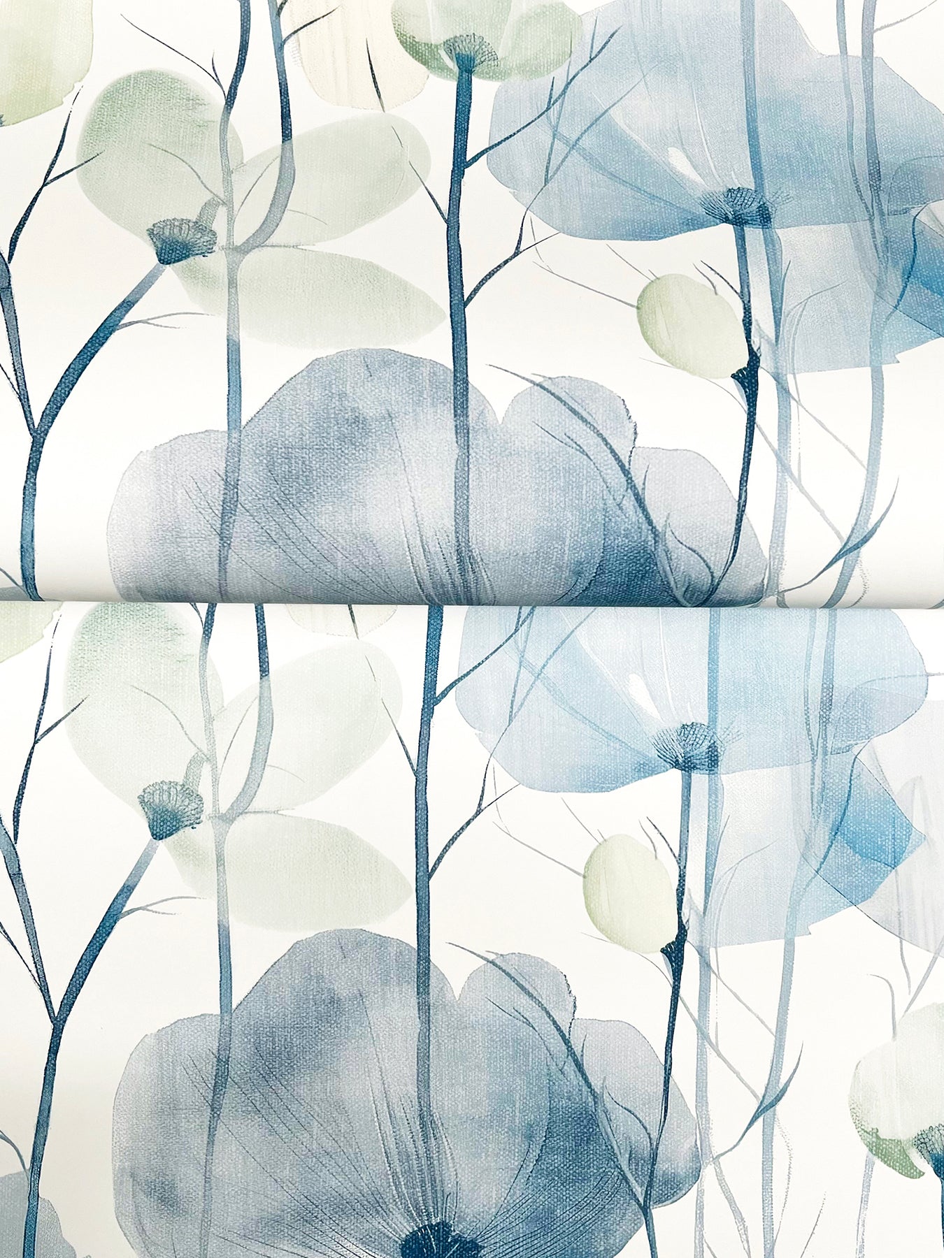 York Wallcoverings Ronald Redding Cotswolds Poppies Blue Floral Wallpaper Botanical Bohemian Blue  Wallpaper - VR1535