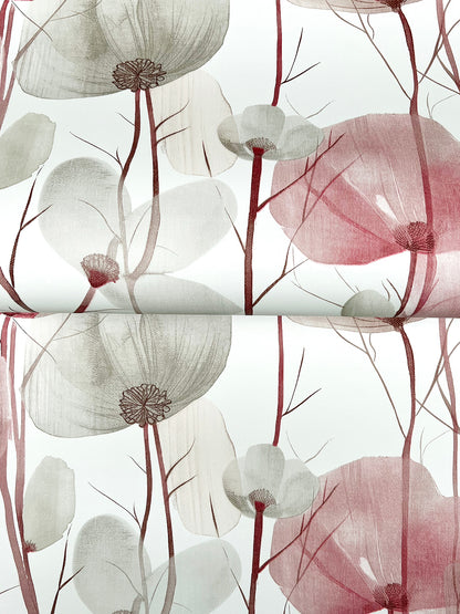 York Wallcoverings Ronald Redding Cotswolds Poppies Red Floral Wallpaper Botanical Bohemian Red  Wallpaper - VR1536