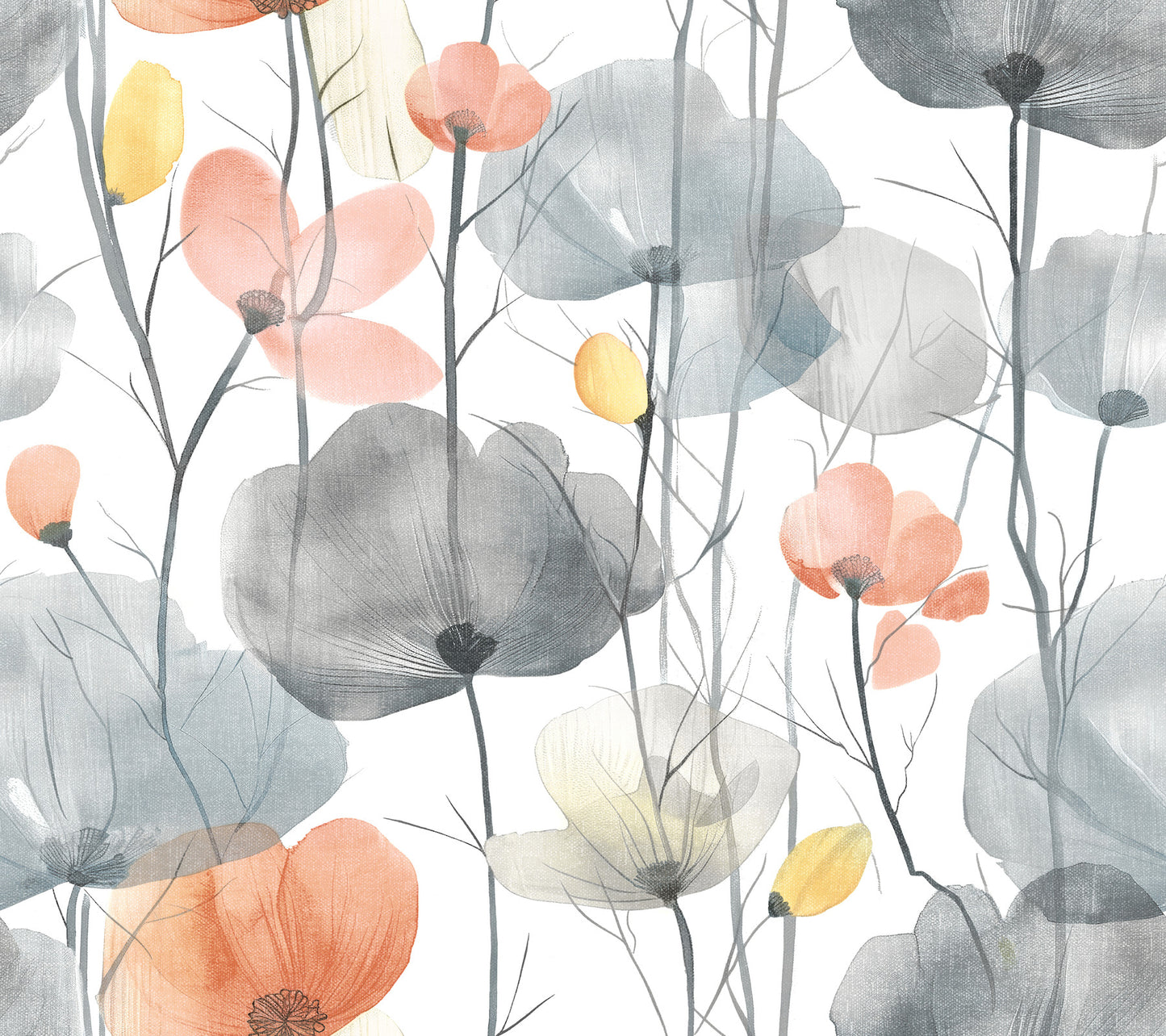 York Wallcoverings Ronald Redding Cotswolds Poppies Coral Floral Wallpaper Botanical Bohemian Coral  Wallpaper - VR1537