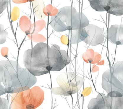York Wallcoverings Ronald Redding Cotswolds Poppies Coral Floral Wallpaper Botanical Bohemian Coral  Wallpaper - VR1537