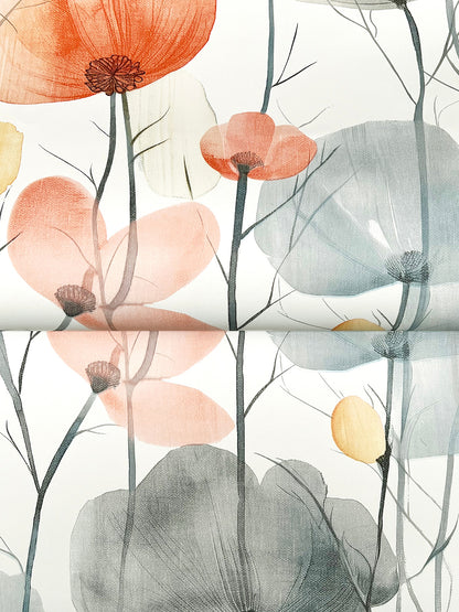York Wallcoverings Ronald Redding Cotswolds Poppies Coral Floral Wallpaper Botanical Bohemian Coral  Wallpaper - VR1537