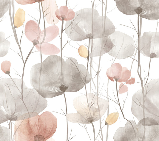 York Wallcoverings Ronald Redding Cotswolds Poppies Pastel Floral Wallpaper Botanical Bohemian Pastel  Wallpaper - VR1538