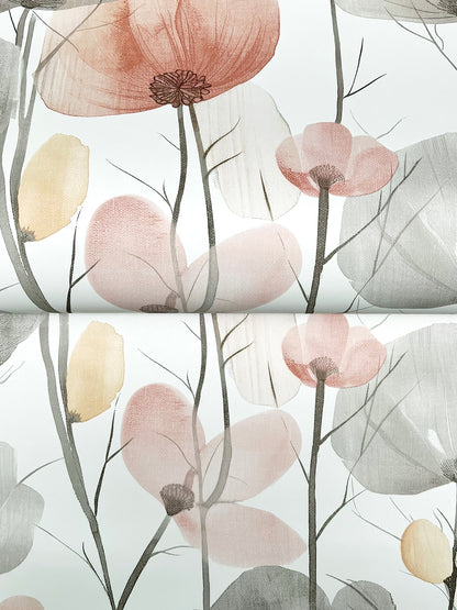 York Wallcoverings Ronald Redding Cotswolds Poppies Pastel Floral Wallpaper Botanical Bohemian Pastel  Wallpaper - VR1538