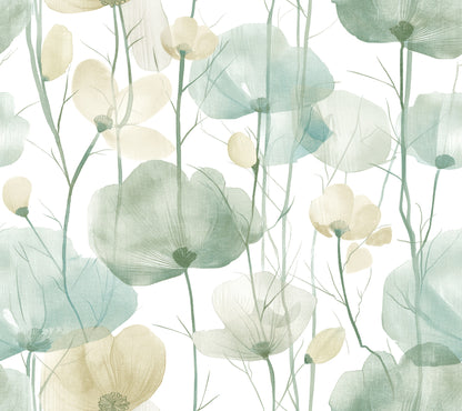 York Wallcoverings Ronald Redding Cotswolds Poppies Turquoise Floral Wallpaper Botanical Bohemian Turquoise  Wallpaper - VR1539