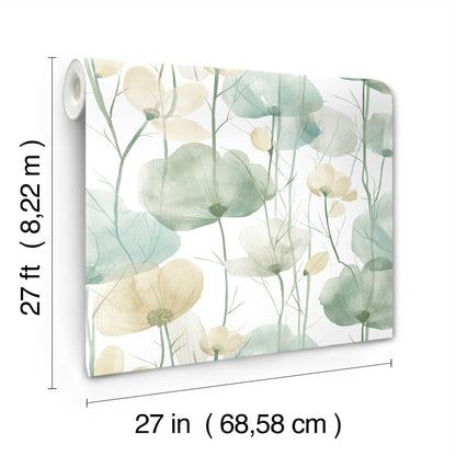 York Wallcoverings Ronald Redding Cotswolds Poppies Turquoise Floral Wallpaper Botanical Bohemian Turquoise  Wallpaper - VR1539