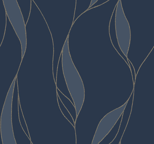 York Wallcoverings Ronald Redding Society Hill Navy Abstract Leaf Wallpaper Abstract Modern Navy  Wallpaper - VR1548