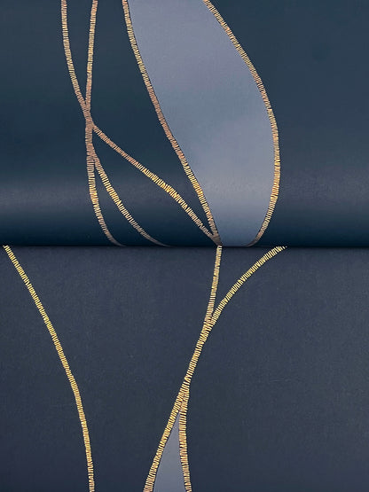 York Wallcoverings Ronald Redding Society Hill Navy Abstract Leaf Wallpaper Abstract Modern Navy  Wallpaper - VR1548