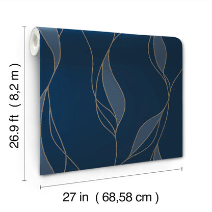 York Wallcoverings Ronald Redding Society Hill Navy Abstract Leaf Wallpaper Abstract Modern Navy  Wallpaper - VR1548