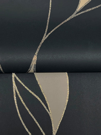 York Wallcoverings Ronald Redding Society Hill Black Abstract Leaf Wallpaper Abstract Modern Black  Wallpaper - VR1549