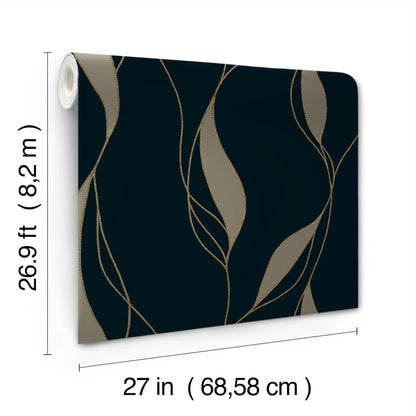 York Wallcoverings Ronald Redding Society Hill Black Abstract Leaf Wallpaper Abstract Modern Black  Wallpaper - VR1549