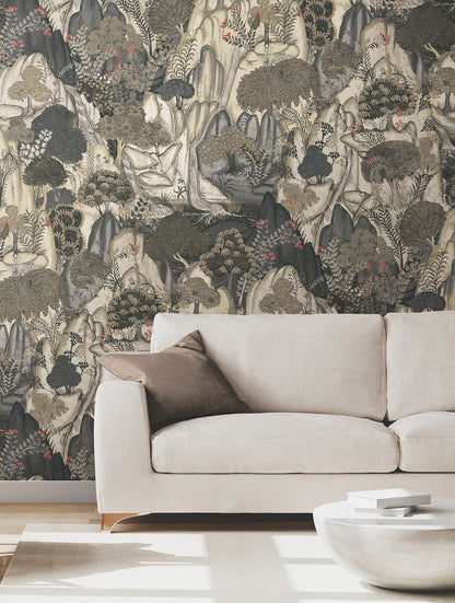 York Wallcoverings Ronald Redding Falling Waters Neutral Scenic Wallpaper Woods & Forests Modern Neutral  Wallpaper - VR1555