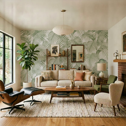 VEER DECOR Sculpted Tropical Leaf Wallpaper Tropical Transitional green  Wallpaper - VRMB007-1060