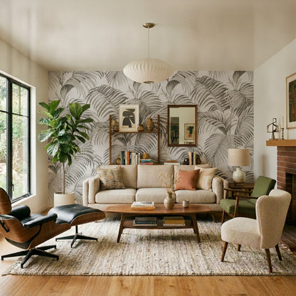 VEER DECOR Sculpted Tropical Leaf Wallpaper Tropical Transitional black  Wallpaper - VRMB015-1060