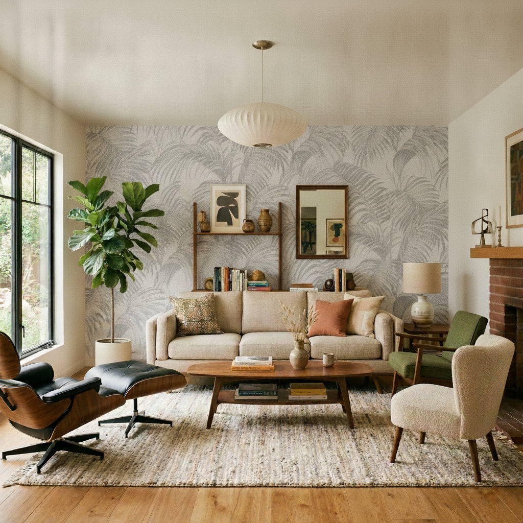 VEER DECOR Sculpted Tropical Leaf Wallpaper Tropical Transitional light grey  Wallpaper - VRMB031-1060