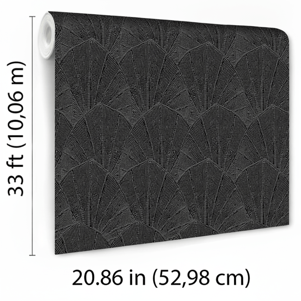 VEER DECOR Sculpted Fan Leaf Wallpaper Tropical; Botanical Transitional black  Wallpaper - VRMB315-1060