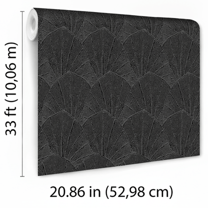 VEER DECOR Sculpted Fan Leaf Wallpaper Tropical; Botanical Transitional black  Wallpaper - VRMB315-1060