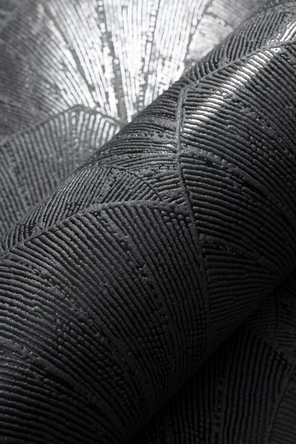 VEER DECOR Sculpted Fan Leaf Wallpaper Tropical; Botanical Transitional black  Wallpaper - VRMB315-1060