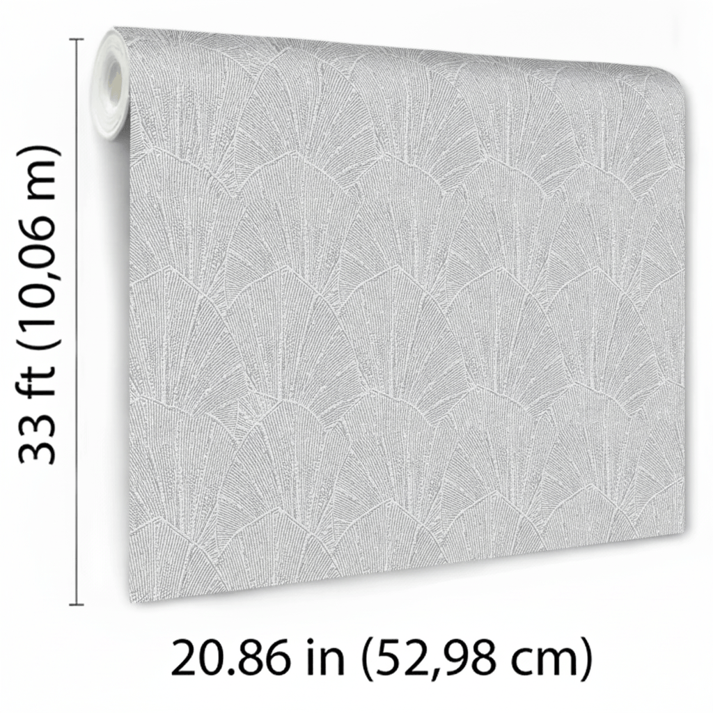 VEER DECOR Sculpted Fan Leaf Wallpaper Tropical; Botanical Transitional silver  Wallpaper - VRMB329-1060