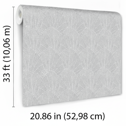 VEER DECOR Sculpted Fan Leaf Wallpaper Tropical; Botanical Transitional silver  Wallpaper - VRMB329-1060