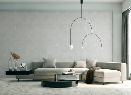 VEER DECOR Sculpted Fan Leaf Wallpaper Tropical; Botanical Transitional silver  Wallpaper - VRMB329-1060