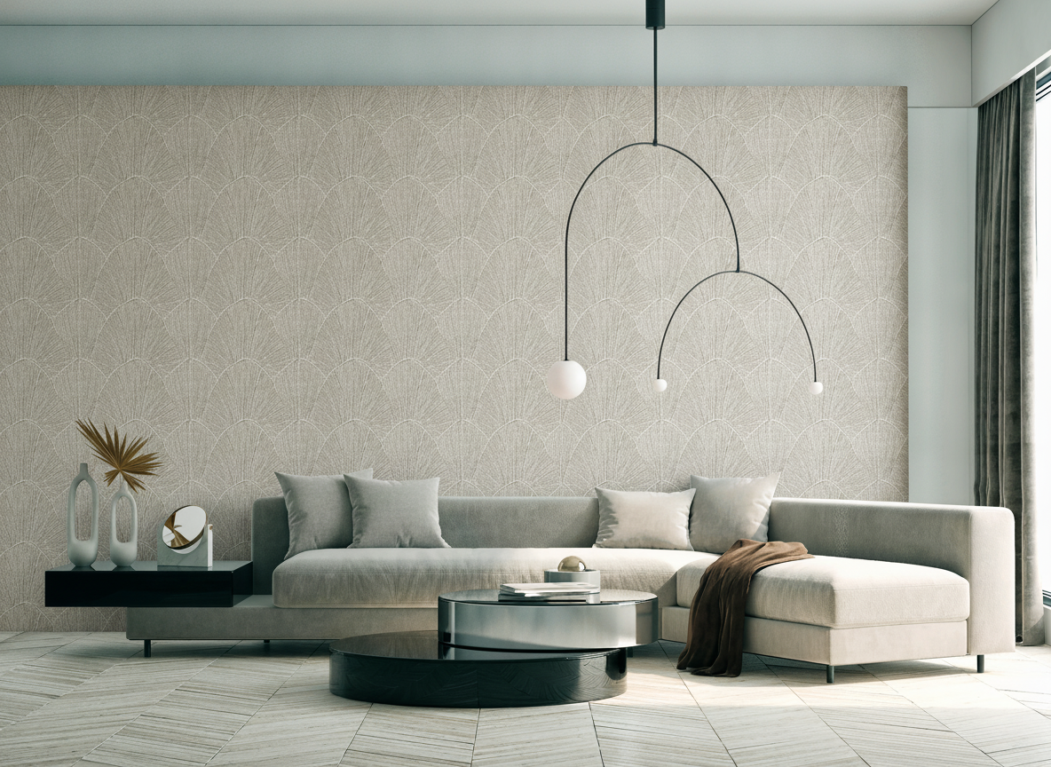 VEER DECOR Sculpted Fan Leaf Wallpaper Tropical; Botanical Transitional gold  Wallpaper - VRMB330-1060