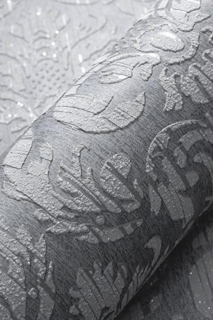 VEER DECOR Sculpted Damask Wallpaper Damask Traditional anthracite  Wallpaper - VRMB447-1060