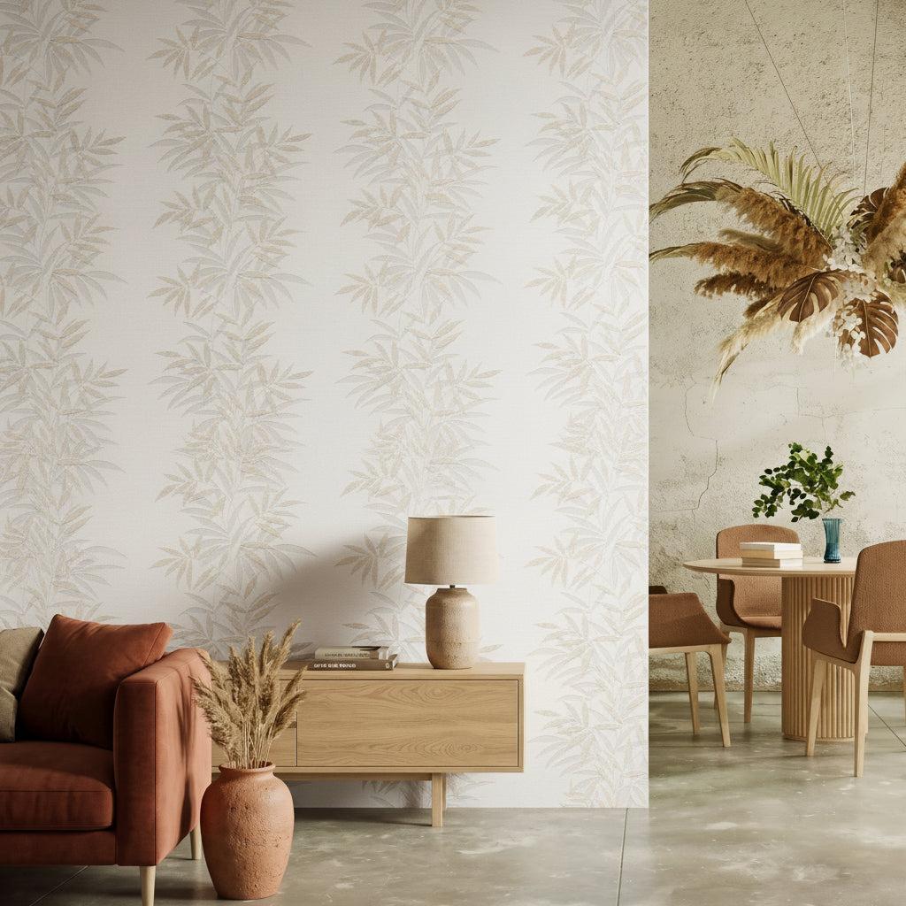 VEER DECOR Raised Bamboo Leaf Wallpaper  Tropical; Botanical Transitional beige  Wallpaper - VRMB702-1060