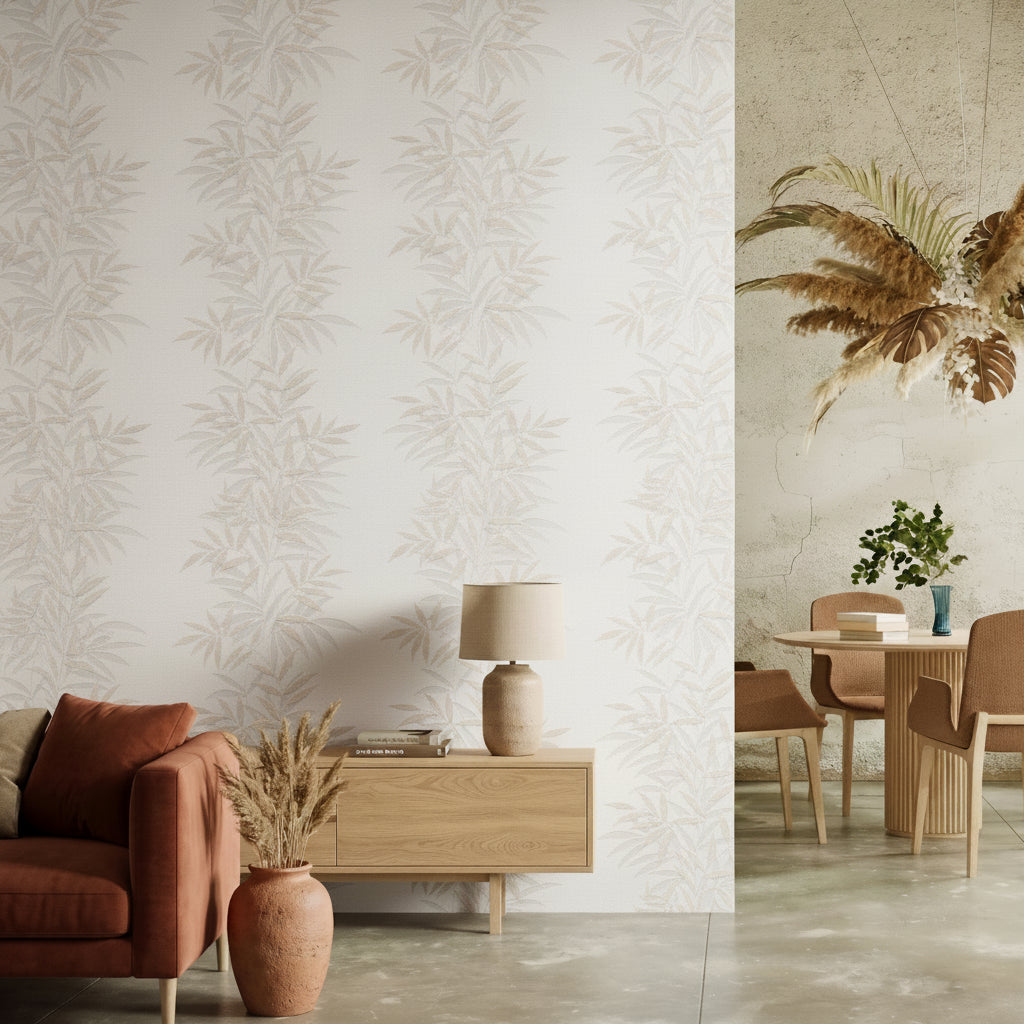 VEER DECOR Raised Bamboo Leaf Wallpaper  Tropical; Botanical Transitional pink  Wallpaper - VRMB705-1060