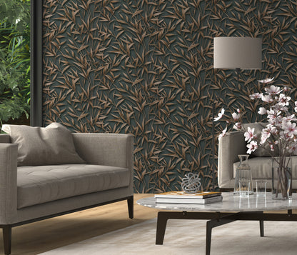 VEER DECOR Sylvan Bamboo Fronds Wallpaper Tropical; Botanical Transitional anthracite  Wallpaper - VRPH747-1058