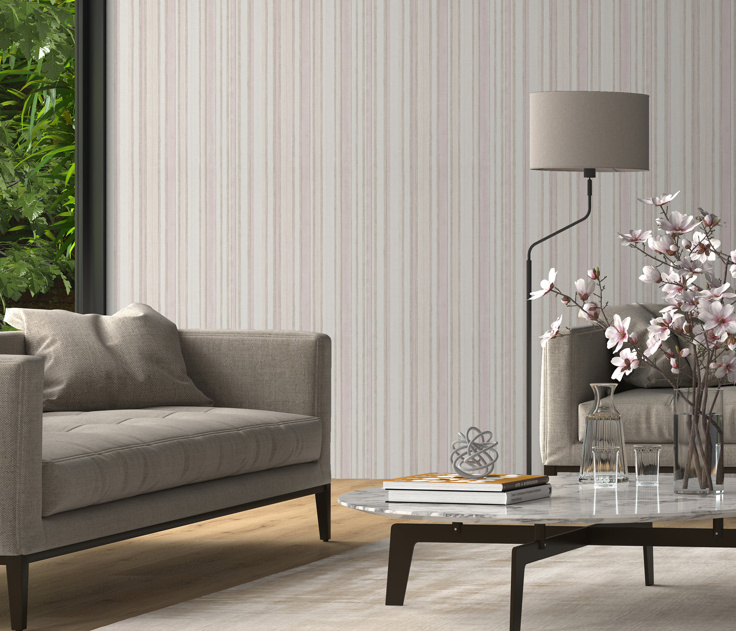 VEER DECOR Soft Watercolor Stripe Wallpaper Stripes Transitional pink  Wallpaper - VRPH805-1058