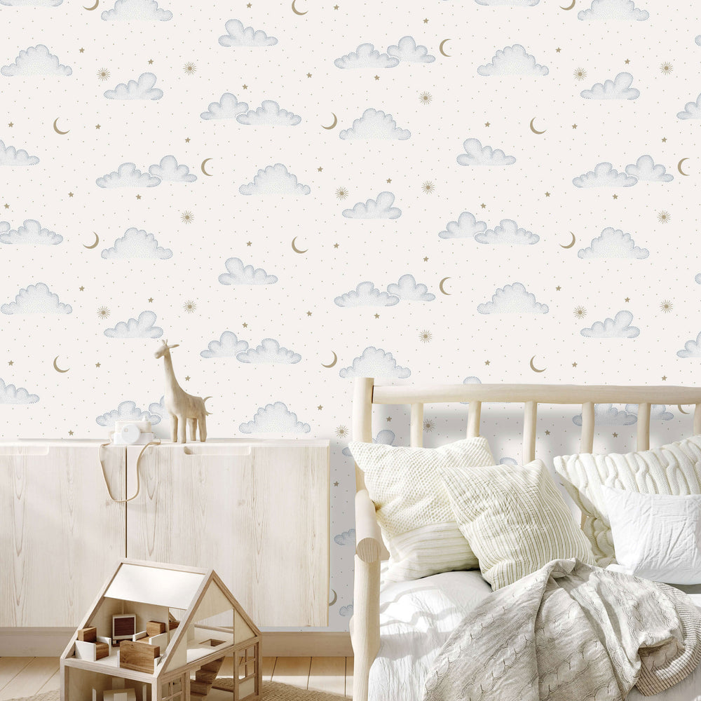 VEER DECOR Moonlit Mist White Wallpaper Kids;,Nurseries Kids Rooms, Nurseries White  Wallpaper - VRSD01-73