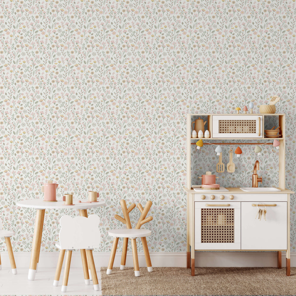 VEER DECOR Blushed Meadow Pink Pastel Wallpaper Kids;,Nurseries Kids Rooms, Nurseries Pink  Wallpaper - VRSD03-83