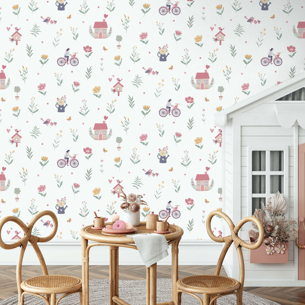 VEER DECOR Cottage Song Green Wallpaper Kids;,Nurseries Kids Rooms, Nurseries Green  Wallpaper - VRSD04-65