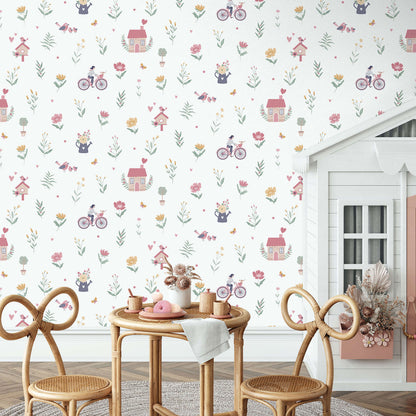 VEER DECOR Cottage Song Green Wallpaper Kids;,Nurseries Kids Rooms, Nurseries Green  Wallpaper - VRSD04-65