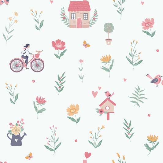 VEER DECOR Cottage Song Green Wallpaper Kids;,Nurseries Kids Rooms, Nurseries Green  Wallpaper - VRSD04-65
